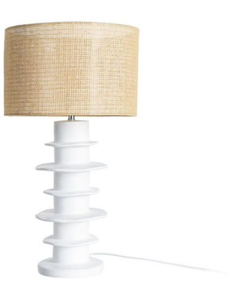 Grande Lampe à poser design organique H 70 cm Résine Blanc Rotin Naturel Tressé Heliorys 