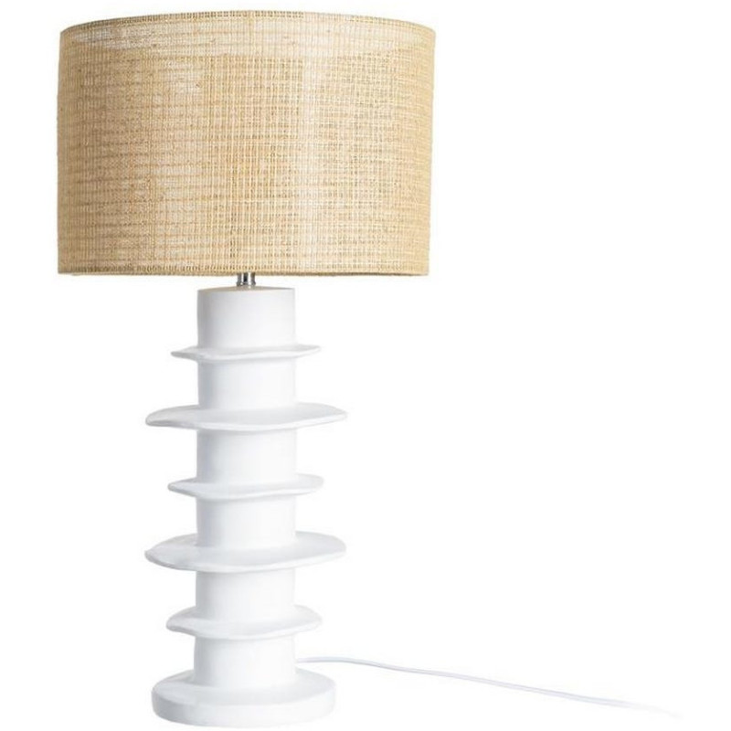 Grande Lampe à poser design organique H 70 cm Résine Blanc Rotin Naturel Tressé Heliorys 