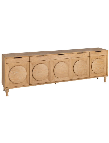 Grand Buffet bahut design mid century Bas 5 portes 5 tiroirs 240 cm Bois de chêne Naturel Rondys 