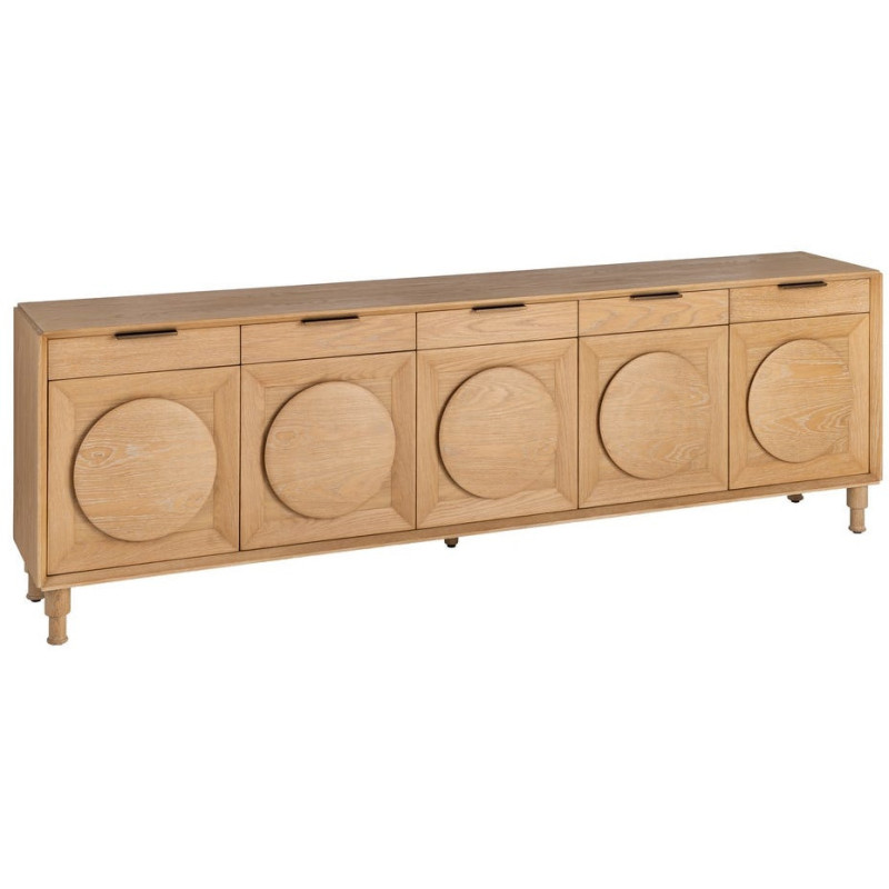 Grand Buffet bahut design mid century Bas 5 portes 5 tiroirs 240 cm Bois de chêne Naturel Rondys 
