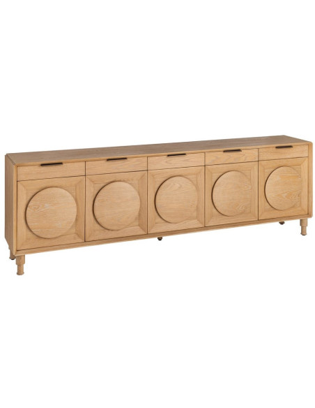 Grand Buffet bahut design mid century Bas 5 portes 5 tiroirs 240 cm Bois de chêne Naturel Rondys 