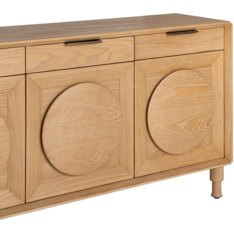 Grand Buffet bahut design mid century Bas 5 portes 5 tiroirs 240 cm Bois de chêne Naturel Rondys 