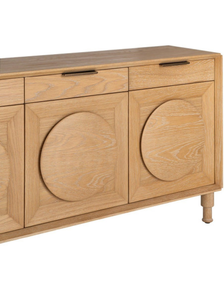 Grand Buffet bahut design mid century Bas 5 portes 5 tiroirs 240 cm Bois de chêne Naturel Rondys 