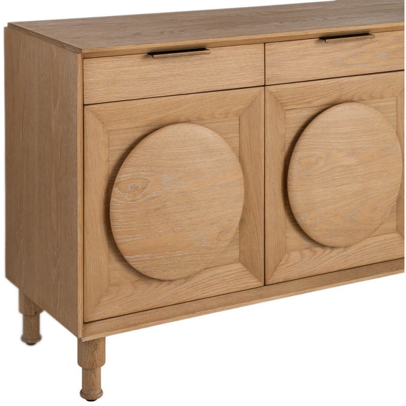 Grand Buffet bahut design mid century Bas 5 portes 5 tiroirs 240 cm Bois de chêne Naturel Rondys 