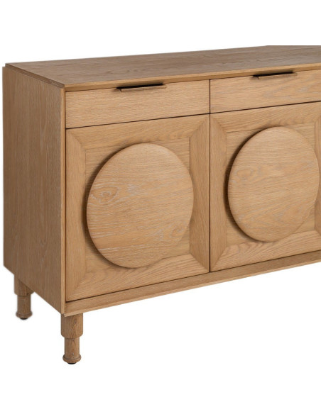 Grand Buffet bahut design mid century Bas 5 portes 5 tiroirs 240 cm Bois de chêne Naturel Rondys 