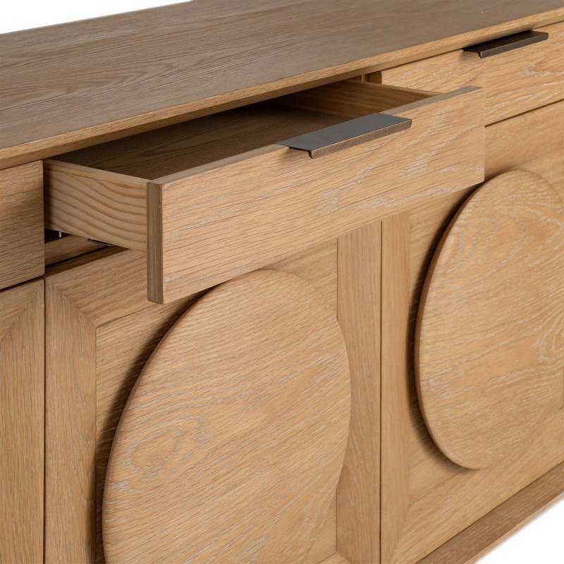 Grand Buffet bahut design mid century Bas 5 portes 5 tiroirs 240 cm Bois de chêne Naturel Rondys 