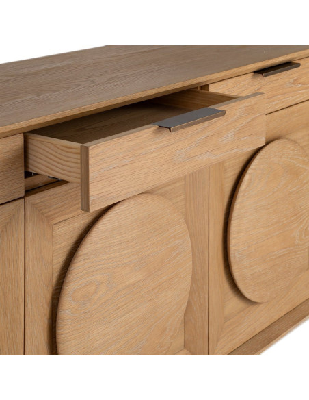 Grand Buffet bahut design mid century Bas 5 portes 5 tiroirs 240 cm Bois de chêne Naturel Rondys 