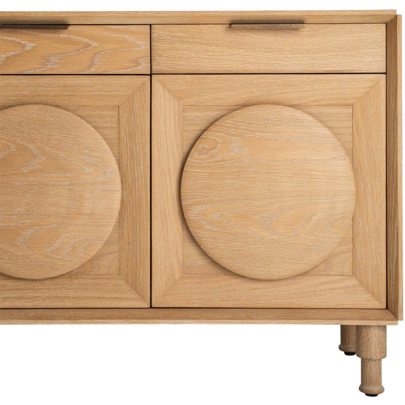 Grand Buffet bahut design mid century Bas 5 portes 5 tiroirs 240 cm Bois de chêne Naturel Rondys 