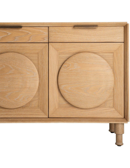 Grand Buffet bahut design mid century Bas 5 portes 5 tiroirs 240 cm Bois de chêne Naturel Rondys 