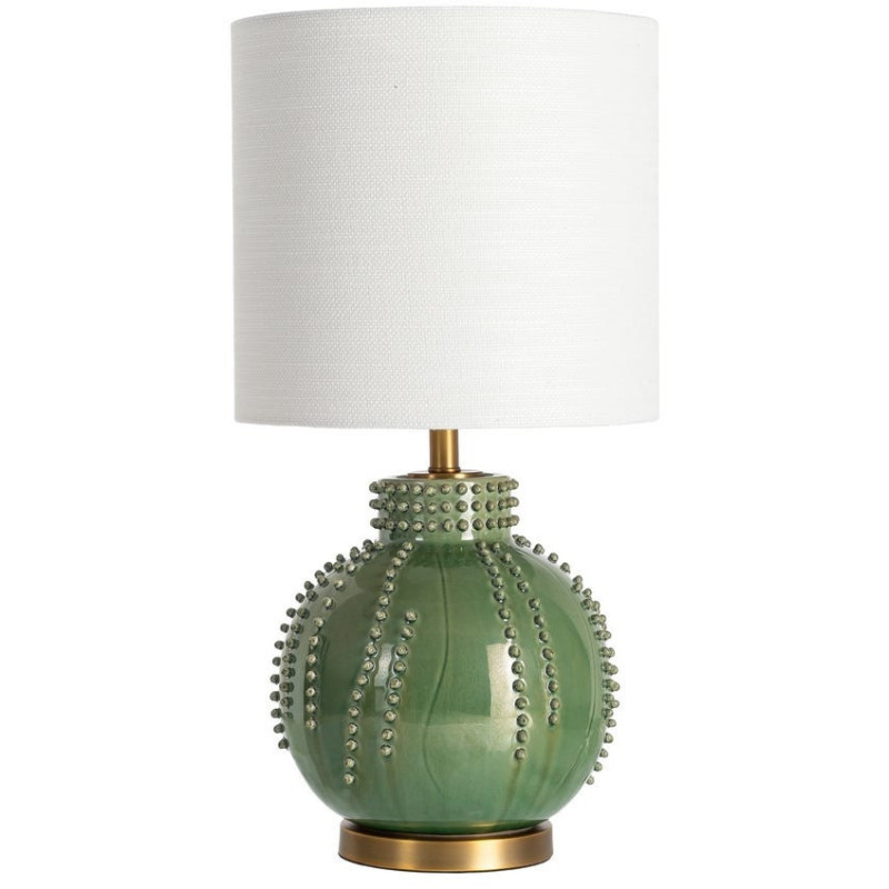 Grande Lampe à poser design rétro glamour inspiration art déco H 69 cm Céramique Vert Lin Blanc Métal Doré Azoluma 