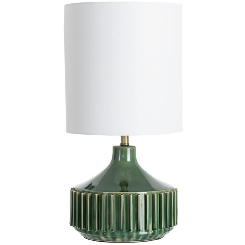 Grande Lampe à poser design rétro chic inspiration art déco H 68 cm Céramique Vert Lin Blanc Métal Doré Zaphir 