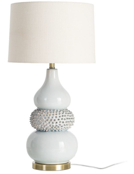 Grande Lampe à poser design bord de mer Oursin H 76 cm Céramique Blanc Lin Beige Métal Doré Echinéa 