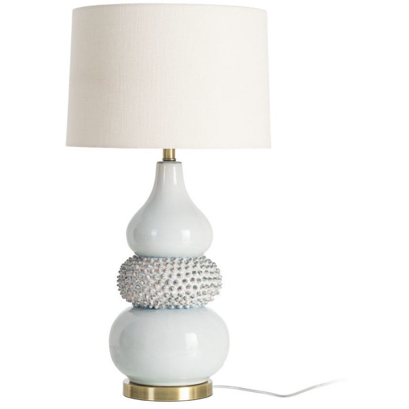 Grande Lampe à poser design bord de mer Oursin H 76 cm Céramique Blanc Lin Beige Métal Doré Echinéa 