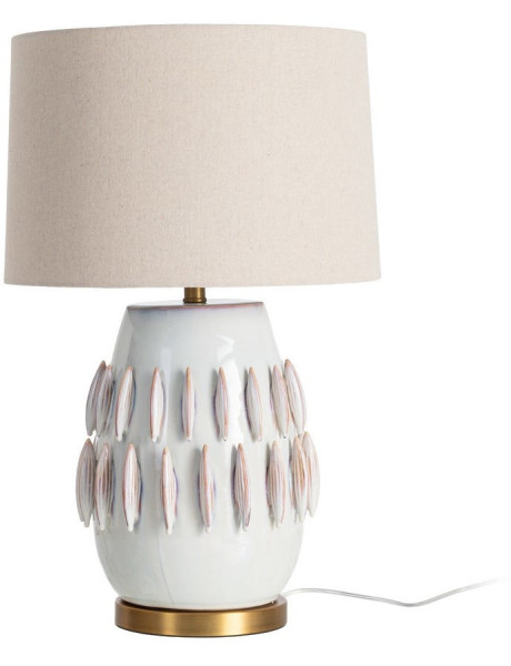 Lampe à poser design bord de mer Coquillages H 67 cm Céramique Blanc Lin Beige Métal Doré Shellis 