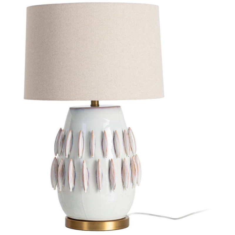 Lampe à poser design bord de mer Coquillages H 67 cm Céramique Blanc Lin Beige Métal Doré Shellis 