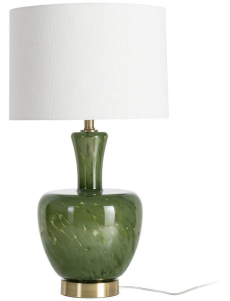 Lampe à poser design italien H 69 cm Verre Vert Motif taches Lin Blanc Métal Doré Oléa 