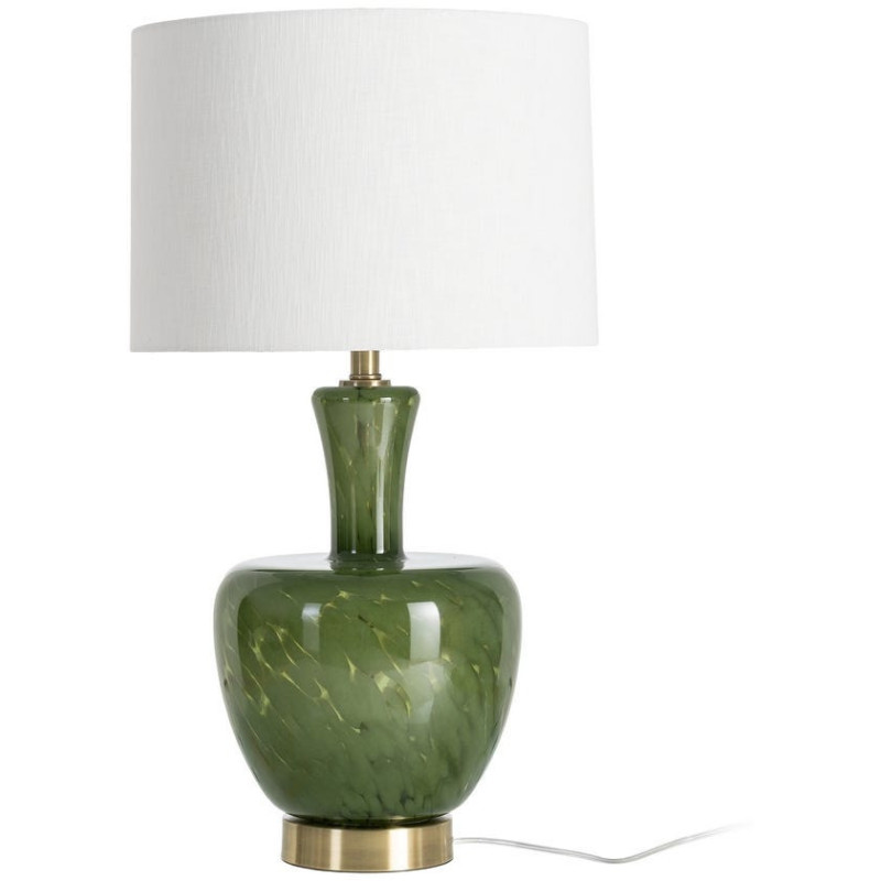 Lampe à poser design italien H 69 cm Verre Vert Motif taches Lin Blanc Métal Doré Oléa 