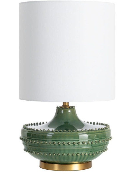Grande Lampe à poser design rétro chic inspiration art déco H 65 cm Céramique Vert Lin Blanc Métal Doré Calypsena 