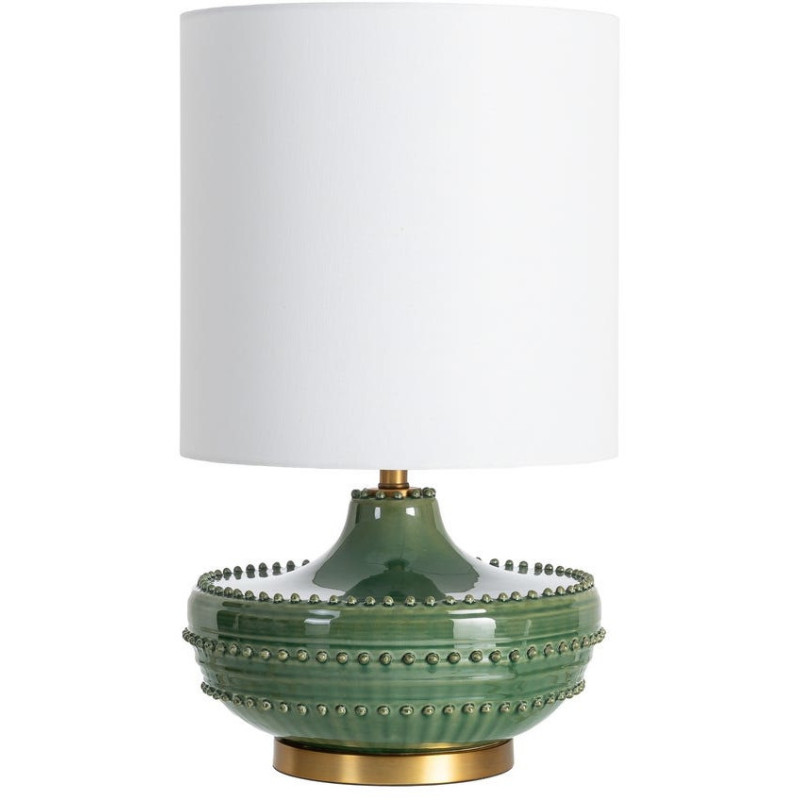 Grande Lampe à poser design rétro chic inspiration art déco H 65 cm Céramique Vert Lin Blanc Métal Doré Calypsena 