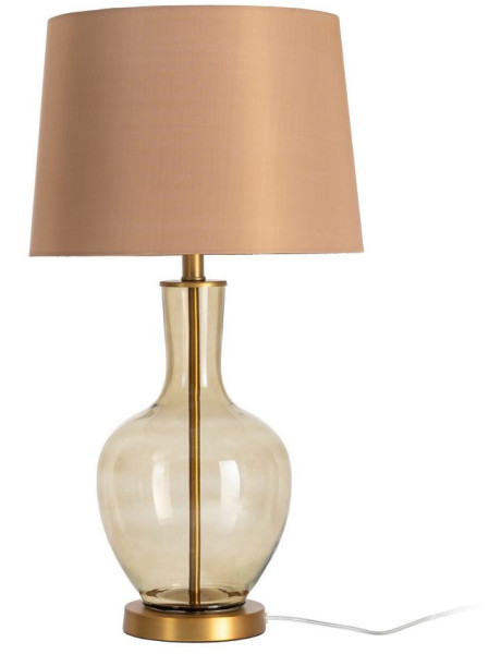 Lampe à poser design rétro chic H 68 cm Verre Champagne Tissu Marron clair Métal Doré Luména 