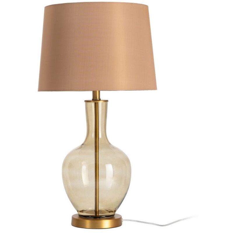 Lampe à poser design rétro chic H 68 cm Verre Champagne Tissu Marron clair Métal Doré Luména 