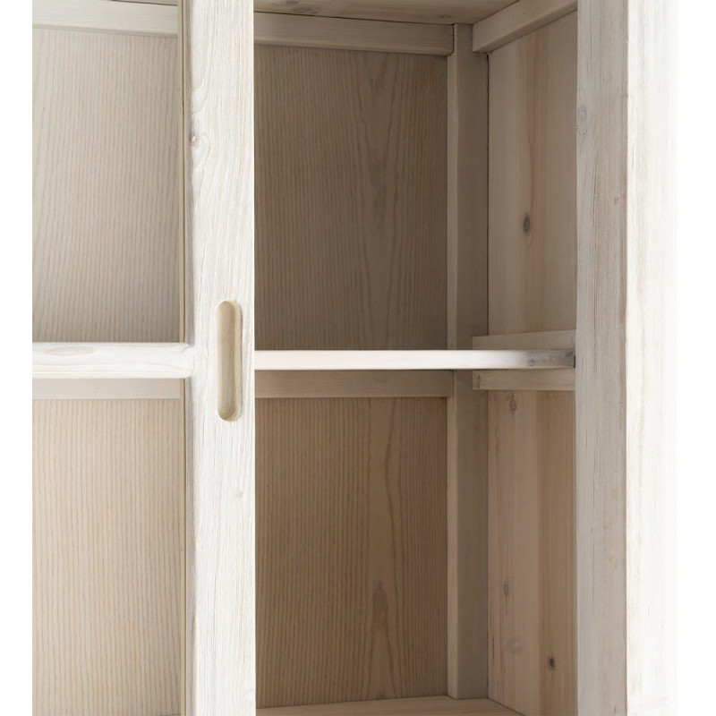 Grande Bibliothèque Vitrine campagne chic 2 portes 4 tiroirs Bois de pin Naturel Blanchi Verre Transparent Héritagea 