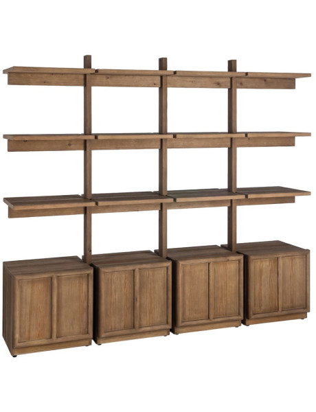 Grande Bibliothèque design Japandi 4 portes 3 étagères Bois de pin Marron Ateléo 