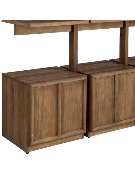 Grande Bibliothèque design Japandi 4 portes 3 étagères Bois de pin Marron Ateléo 