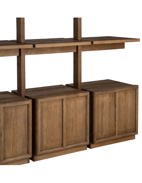Grande Bibliothèque design Japandi 4 portes 3 étagères Bois de pin Marron Ateléo 