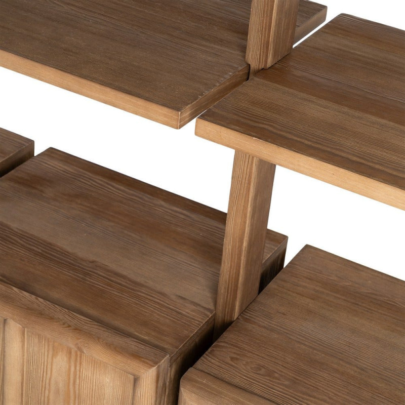 Grande Bibliothèque design Japandi 4 portes 3 étagères Bois de pin Marron Ateléo 