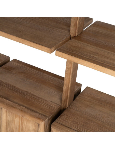 Grande Bibliothèque design Japandi 4 portes 3 étagères Bois de pin Marron Ateléo 