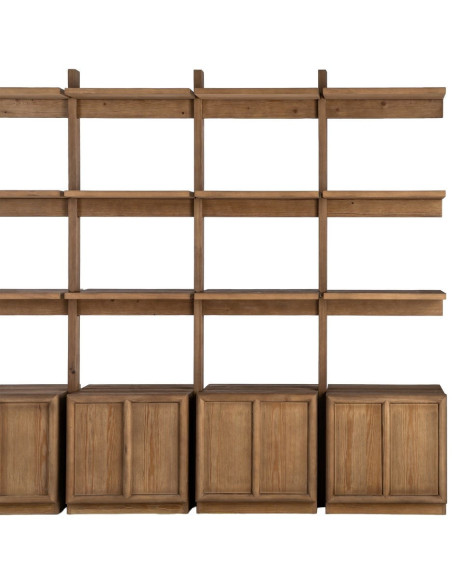 Grande Bibliothèque design Japandi 4 portes 3 étagères Bois de pin Marron Ateléo 