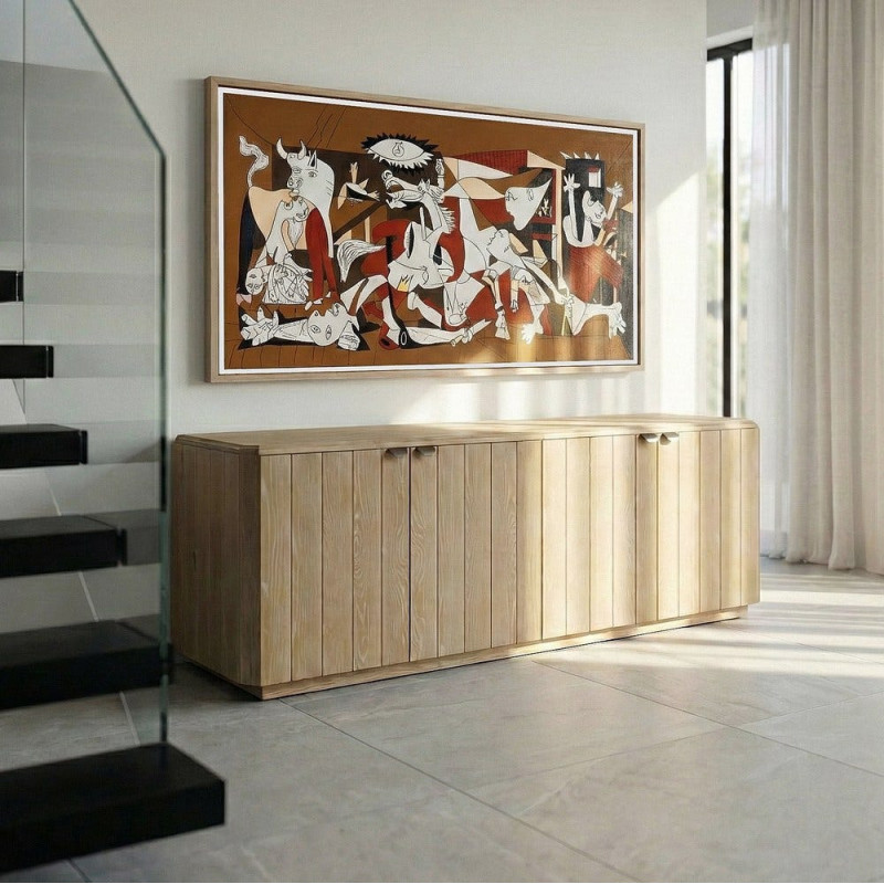 Grand Buffet bahut design scandinave Bas 4 portes 208 cm Bois de chêne Naturel Nordys 