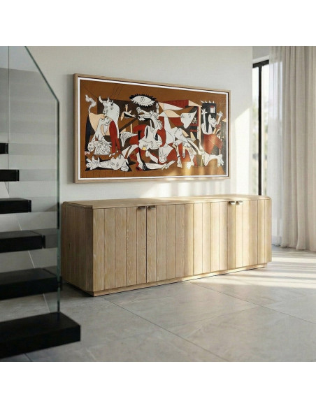 Grand Buffet bahut design scandinave Bas 4 portes 208 cm Bois de chêne Naturel Nordys 