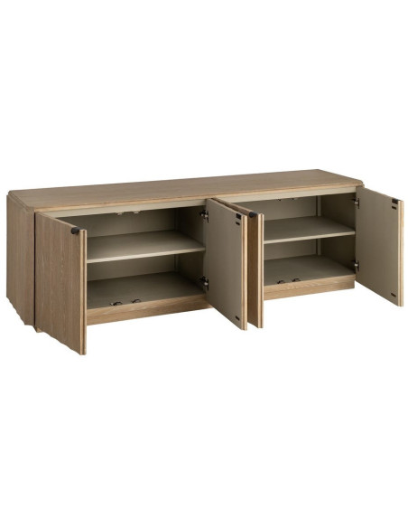 Grand Buffet bahut design scandinave Bas 4 portes 208 cm Bois de chêne Naturel Nordys 