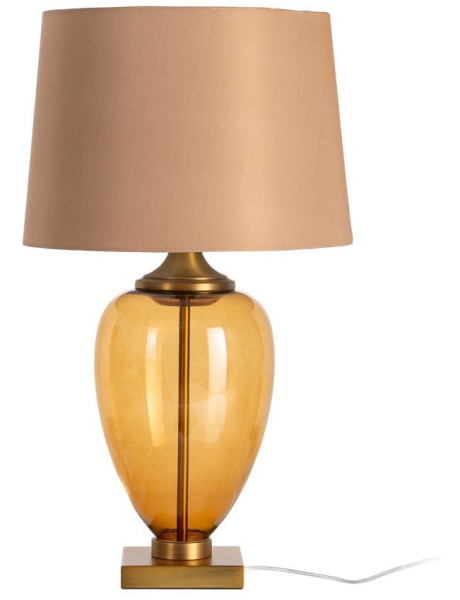 Lampe à poser design rétro chic H 64 cm Verre Ambré Tissu Marron clair Métal Doré Mielis 