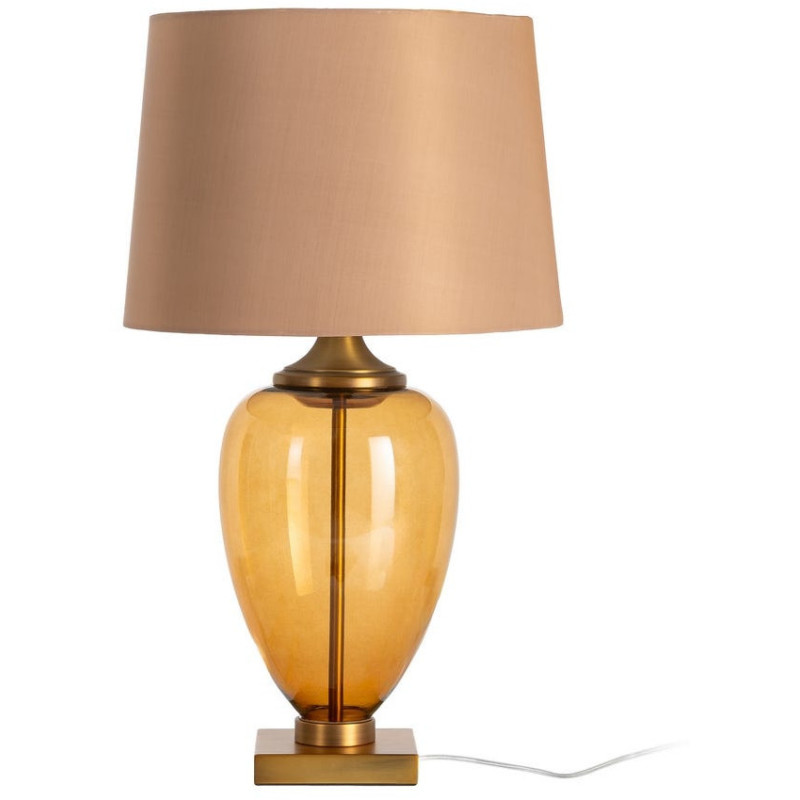 Lampe à poser design rétro chic H 64 cm Verre Ambré Tissu Marron clair Métal Doré Mielis 