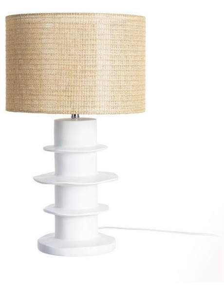 Lampe à poser design organique H 55 cm Résine Blanc Rotin Naturel Tressé Heliorys 