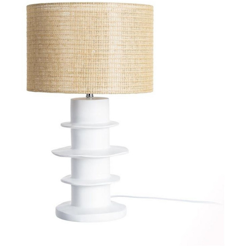 Lampe à poser design organique H 55 cm Résine Blanc Rotin Naturel Tressé Heliorys 