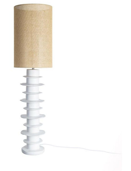 Lampadaire sur pied design organique H 135 cm Résine Blanc Rotin Naturel Tressé Heliorys 
