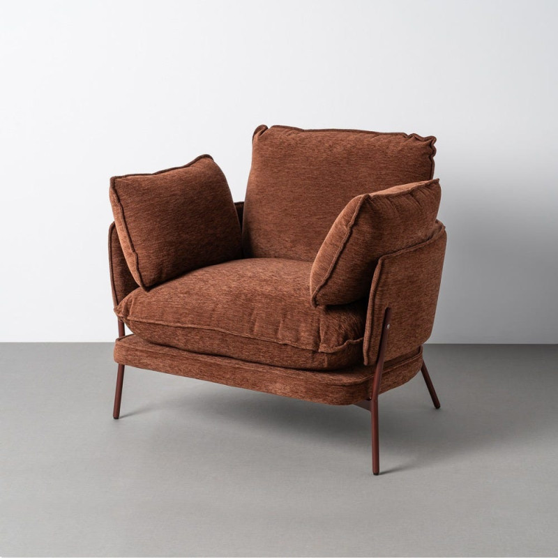 Fauteuil lounge design rétro seventies Tissu Marron foncé Métal Kandor 