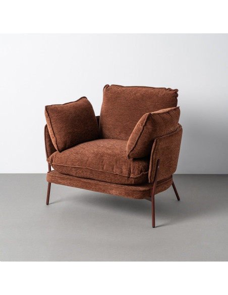 Fauteuil lounge design rétro seventies Tissu Marron foncé Métal Kandor 