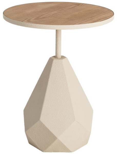 Table d'appoint design sculptural contemporain Ronde 45 cm Métal Blanc crème Bois MDF Naturel Érovia 