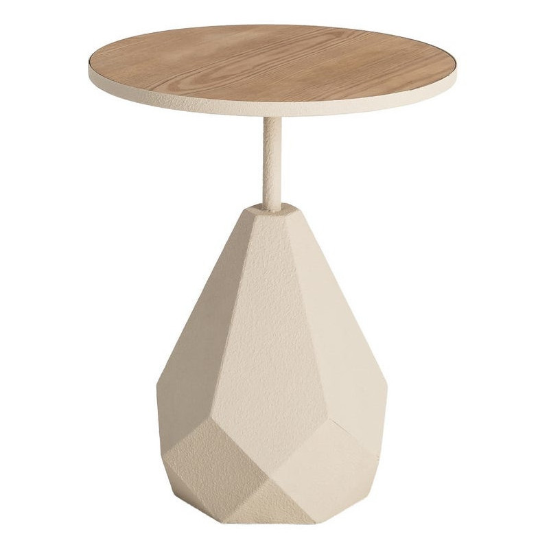 Table d'appoint design sculptural contemporain Ronde 45 cm Métal Blanc crème Bois MDF Naturel Érovia 
