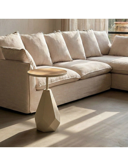 Table d'appoint design sculptural contemporain Ronde 45 cm Métal Blanc crème Bois MDF Naturel Érovia 