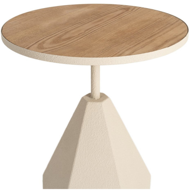 Table d'appoint design sculptural contemporain Ronde 45 cm Métal Blanc crème Bois MDF Naturel Érovia 