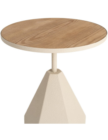 Table d'appoint design sculptural contemporain Ronde 45 cm Métal Blanc crème Bois MDF Naturel Érovia 