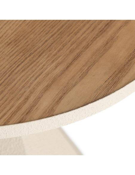 Table d'appoint design sculptural contemporain Ronde 45 cm Métal Blanc crème Bois MDF Naturel Érovia 
