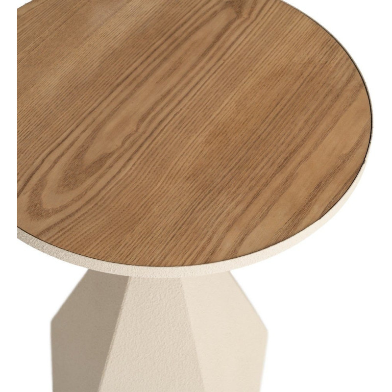 Table d'appoint design sculptural contemporain Ronde 45 cm Métal Blanc crème Bois MDF Naturel Érovia 