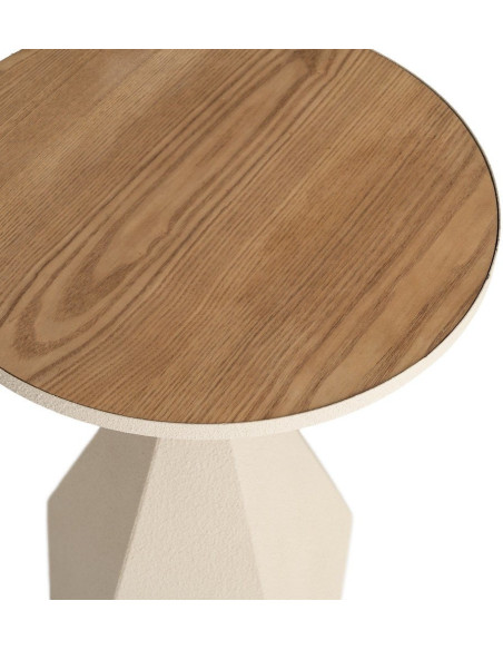 Table d'appoint design sculptural contemporain Ronde 45 cm Métal Blanc crème Bois MDF Naturel Érovia 